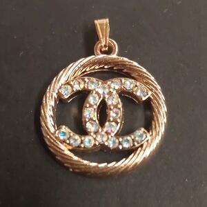 CC Gold Charm Pendant with Crystal Accents